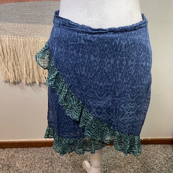 Free people Blue Boho Ruffle Flare Mini skirt Size 2 - Picture 3 of 8
